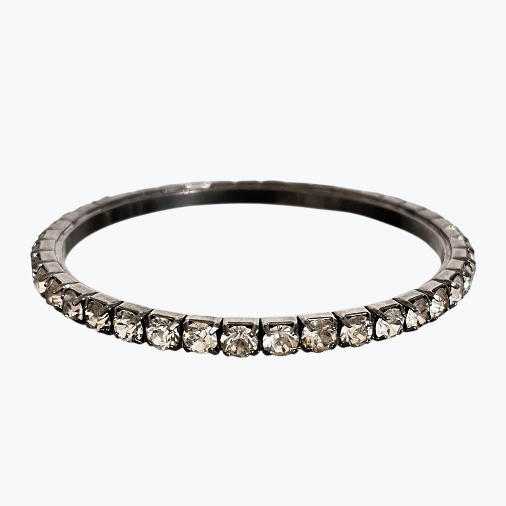 Gunmetal Rhinestone Bangle Bracelet Bling Punk Goth Biker Stackable Jewelry